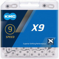 KMC X9 KETTING 1/2X11/128 INCH 114S 9-SPEED ZILVER IN DOOSJE