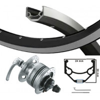 VOORWIEL 28 INCH 622 SHIMANO NAAFDYNAMO V-BRAKE QR ZWARTE VELG / RVS SPAAK UITVAL