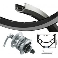 VOORWIEL 28 INCH 622 SHIMANO NAAFDYNAMO V-BRAKE QR ZWARTE VELG / RVS SPAAK UITVAL