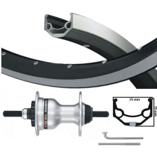 KGS VOORWIEL 28 INCH (622) VELG ZWART/ZILVER ROLLERBRAKE VASTE AS
