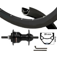 KGS VOORWIEL 28 INCH (622) ZWART/ZWART/ZWART SHIMANO ROLLERBRAKE VASTE AS