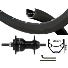 KGS VOORWIEL 28 INCH (622) ZWART/ZWART/ZWART SHIMANO ROLLERBRAKE VASTE AS KGS VOORWIEL 28 INCH (622) ZWART/ZWART/ZWART SHIMANO ROLLERBRAKE VASTE AS