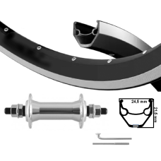 KGS VOORWIEL 28 INCH 622 V-BRAKE ZWART/ZILVER RVS SPAAK VASTE AS