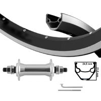 KGS VOORWIEL 26 INCH 559 V-BRAKE ZWART/ZILVER RVS SPAAK VASTE AS