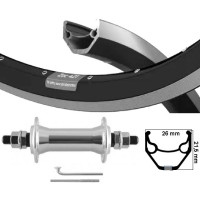 KGS VOORWIEL 28 INCH 622 V-BRAKE ZWART/ZILVER RVS SPAAK VASTE AS